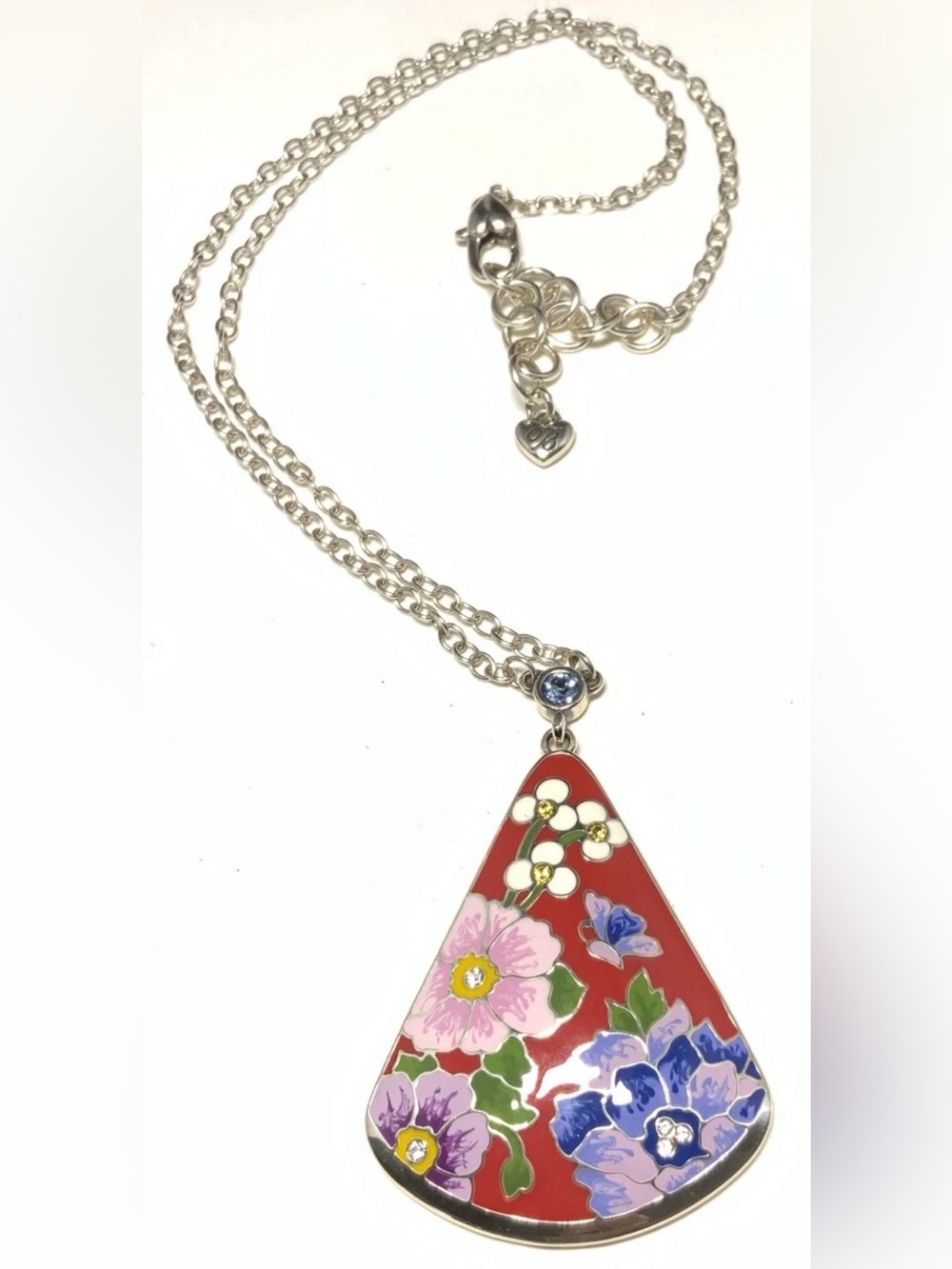 🌸 BRIGHTON VTG+ SLVR Enameled Flower Pendant 20-inch Chain Necklace LX113